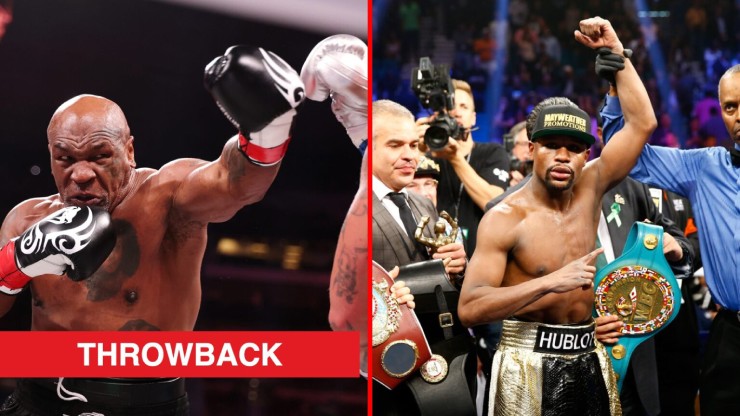Mayweather (bên phải) rất giỏi nhưng trong mắt Tyson (bên trái), anh chỉ là 