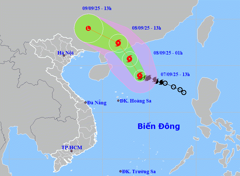 Dự báo về đường đi của bão số 7.