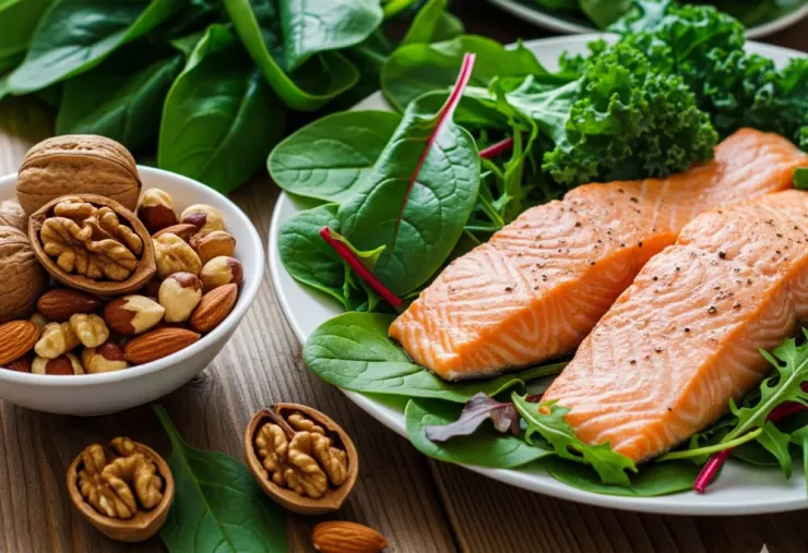Nam giới nên ăn các loại hạt, cá hồi, rau lá xanh,... để cải thiện sức khỏe sinh sản.