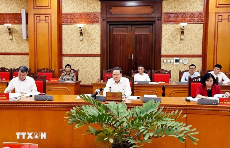 Chủ tịch Quốc hội Trần Thanh Mẫn phát biểu tại buổi làm việc với Ban Thường vụ Tỉnh uỷ Quảng Trị. Ảnh: TTXVN.