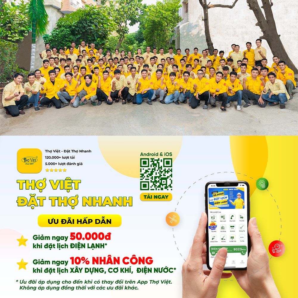 Dịch vụ kỹ thuật Thợ Việt hơn 14 năm kinh nghiệm lĩnh vực điện lạnh, cơ khí, xây dựng và 100 ngành nghề khác. Ảnh: Thợ Việt.