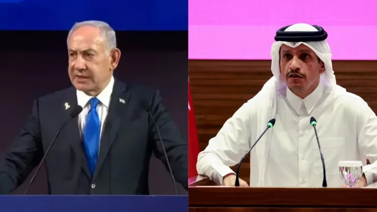 Thủ tướng Israel Benjamin Netanyahu (trái) và Thủ tướng Qatar Mohammed bin Abdulrahman al-Thani. Ảnh: GPO/AFP