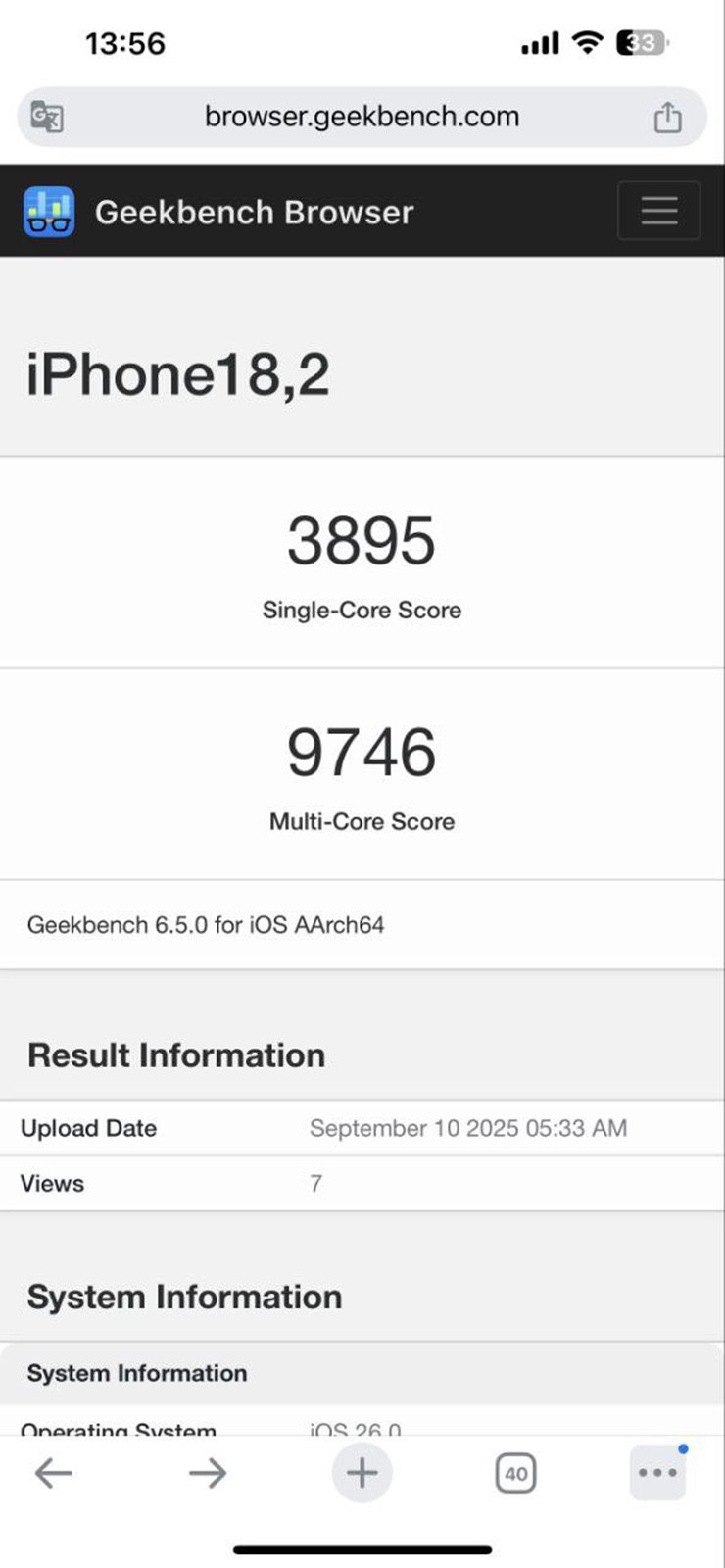Điểm số Geekbench được cho là của iPhone 17 Pro.