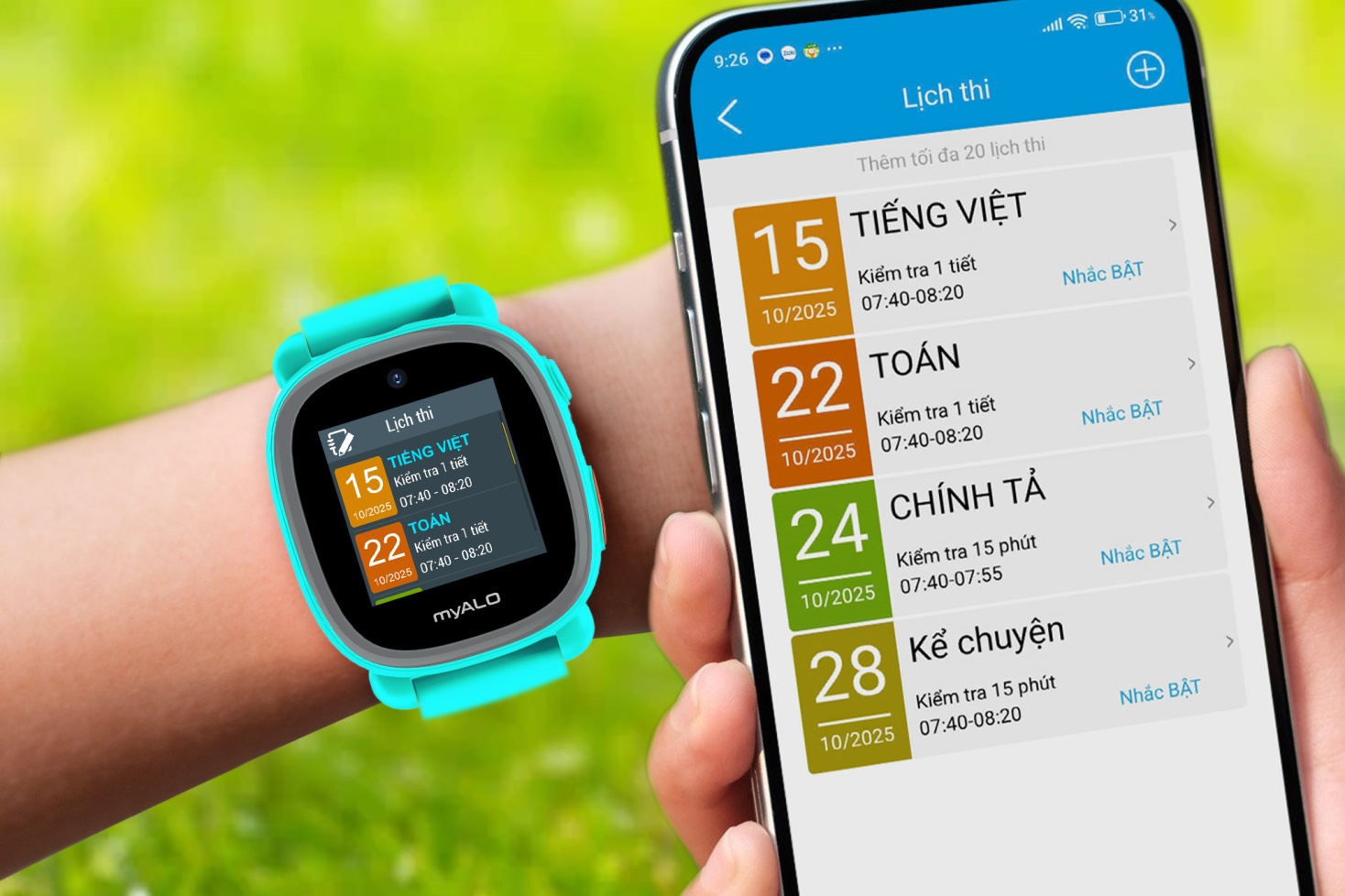 Đồng hồ K64 giúp trẻ xem lịch thi sắp đến và nhắc nhở trẻ ôn bài trước ngày thi.