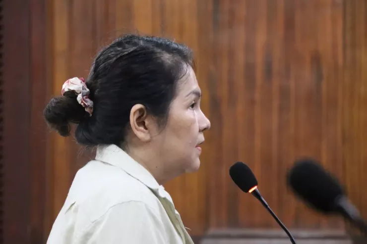 Bị cáo Lê Thị Mỹ Châu tại phiên tòa. Ảnh: SONG MAI