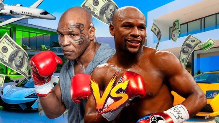 Mike Tyson (bên trái) và Floyd Mayweather (bên phải) dự kiến thượng đài vào năm 2026