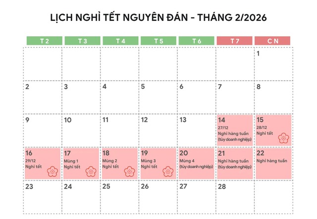 Lịch nghỉ Tết Nguyên đán 2026 dự kiến