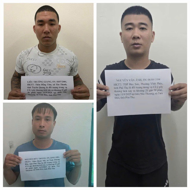 3 đối tượng tại cơ quan điều tra. Ảnh: Công an xã Tam Đảo.