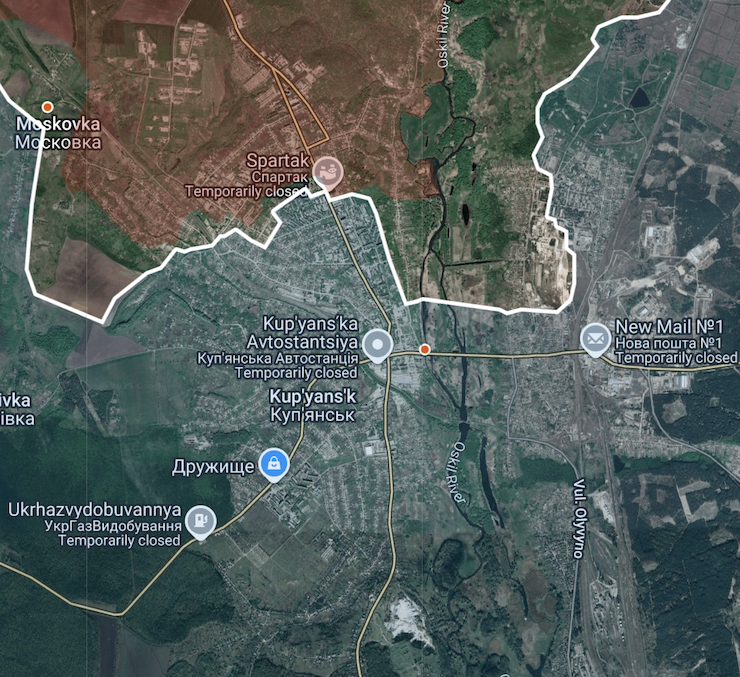 Lực lượng Nga được cho là đang kiểm soát các khu vực ở phía bắc thành phố Kupyansk (màu đỏ).&nbsp;Ảnh: Suriyak/X.