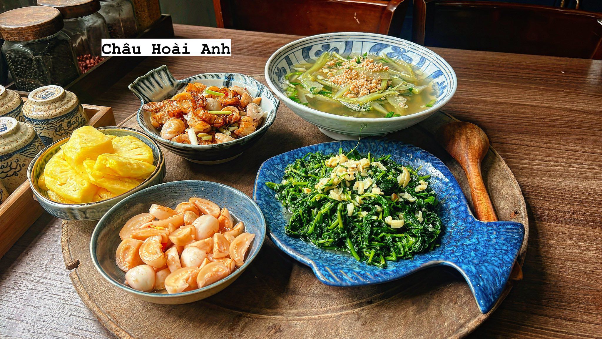 Canh tôm bầu - Ba chỉ rim cà - Rau bò khai xào tỏi - Cà muối