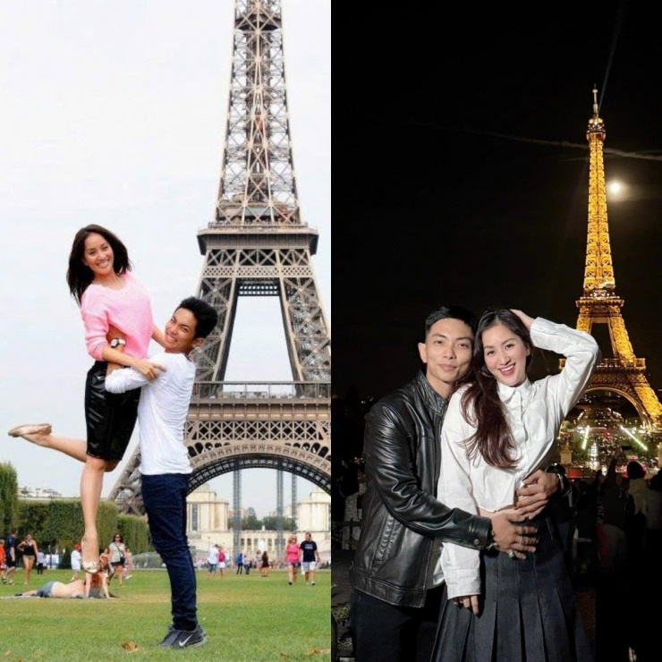 Vợ chồng Phan Hiển - Khánh Thi trở lại Paris chụp ảnh kỷ niệm bên tháp Eiffel sau 15 năm.