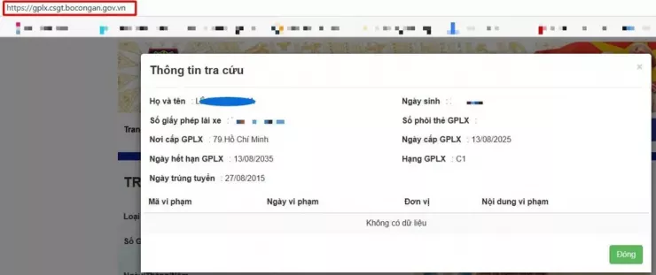 Hình ảnh tra cứu GPLX mà anh LTK chia sẻ. (Ảnh: MXH)