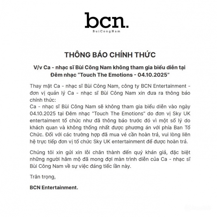 Thông báo hủy show bùng nổ tranh cãi.