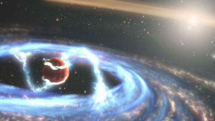 Ảnh đồ họa mô tả trạng thái của hành tinh non đang hấp thụ khí hydro - Ảnh: NASA/ESA/STScl