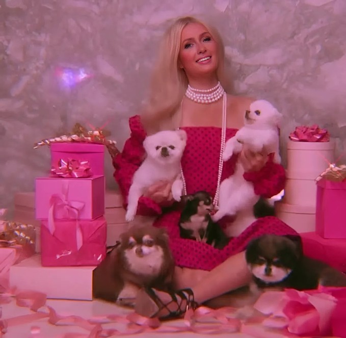 Paris Hilton bên bầy chó cưng tại biệt thự của cô.