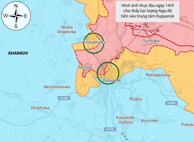 Cục diện chiến trường tại Kupyansk tính đến ngày 14/9. Đồ họa: ISW