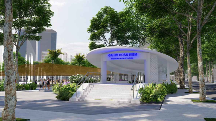 Phối cảnh ga ngầm C9 - tuyến đường sắt đô thị số 2 Nam Thăng Long - Trần Hưng Đạo. Theo thiết kế, ga C9 được đặt ngầm dưới đường Đinh Tiên Hoàng, phía Đông bố trí các lối ra và tháp thông gió trên quảng trường, phía Tây giáp vườn hoa, phía Nam kéo dài đến đoạn trước UBND TP Hà Nội...