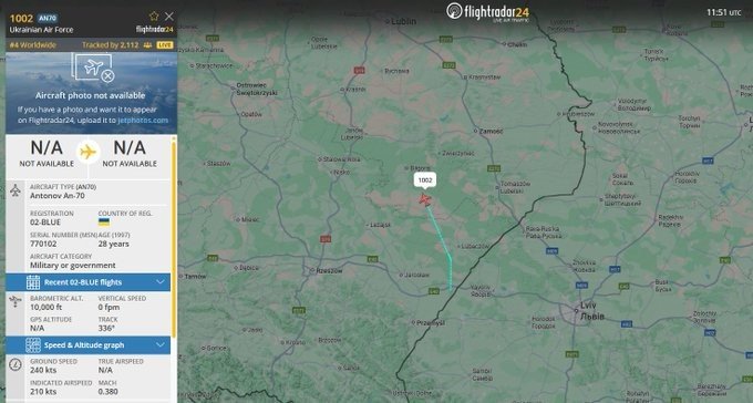 Đường bay của chiếc An-70. Ảnh: Flightradar24