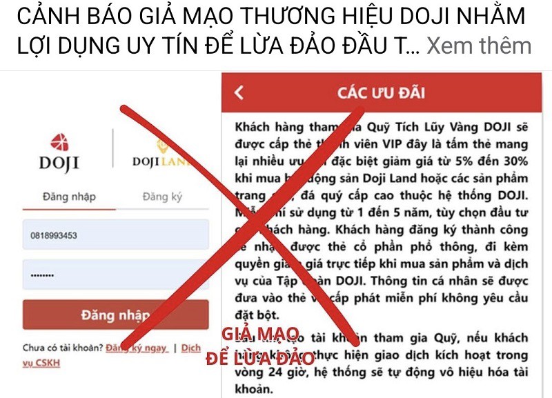 Loạt các thương hiệu vàng có tên tuổi bị giả mạo để lừa đảo khách hàng đã lên bài cảnh báo. (Ảnh chụp màn hình)
