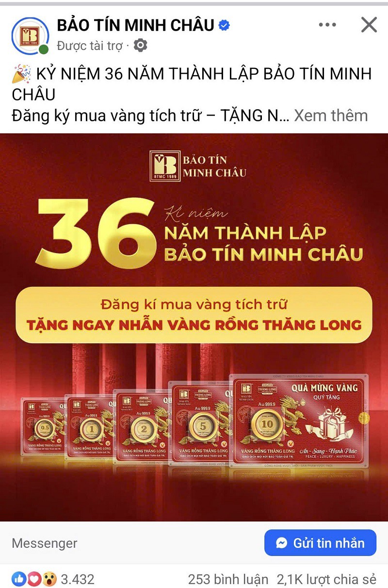 Trang facebook giả mạo đăng bài và chạy quảng cáo nhằm lừa đảo khách hàng xuất hiện vào ngày 13/9. (Ảnh chụp màn hình)