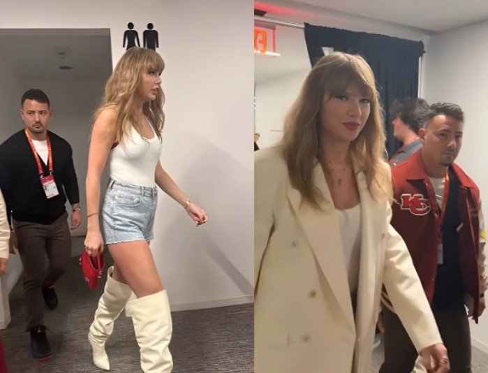 Drew luôn theo sát Taylor Swift, hộ tống cô tới tận cửa nhà vệ sinh. Ảnh: X