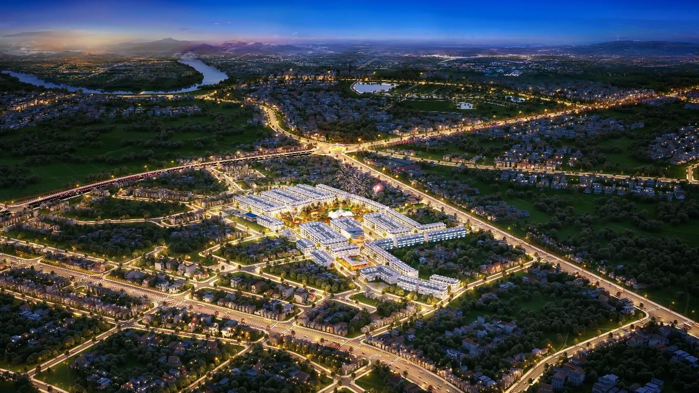 Phối cảnh EcoLake Thái Nguyên lung linh về đêm – khu đô thị hiện đại hứa hẹn trở thành biểu tượng mới của phường Chùa Hang.