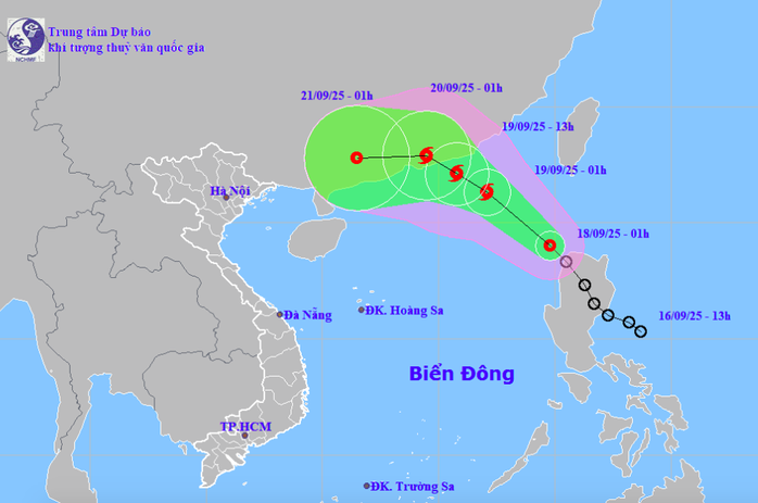 Dự báo vị trí và hướng di chuyển của áp thấp nhiệt đới. Nguồn: Trung tâm Dự báo khí tượng thủy văn quốc gia
