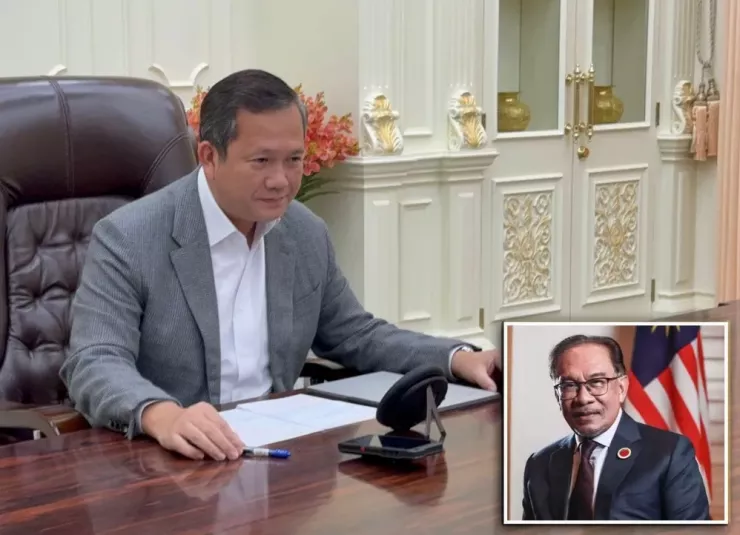 Thủ tướng Campuchia - ông Hun Manet trong cuộc điện đàm với với Thủ tướng Malaysia - ông Anwar Ibrahim. Ảnh: FACEBOOK