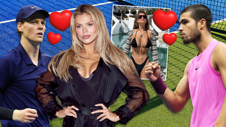 Người đẹp Brooks Nader tiếp tục muốn truyền thông xôn xao về mối quan hệ dường như không có thật giữa cô với Alcaraz (bên phải) và Sinner (bên trái)