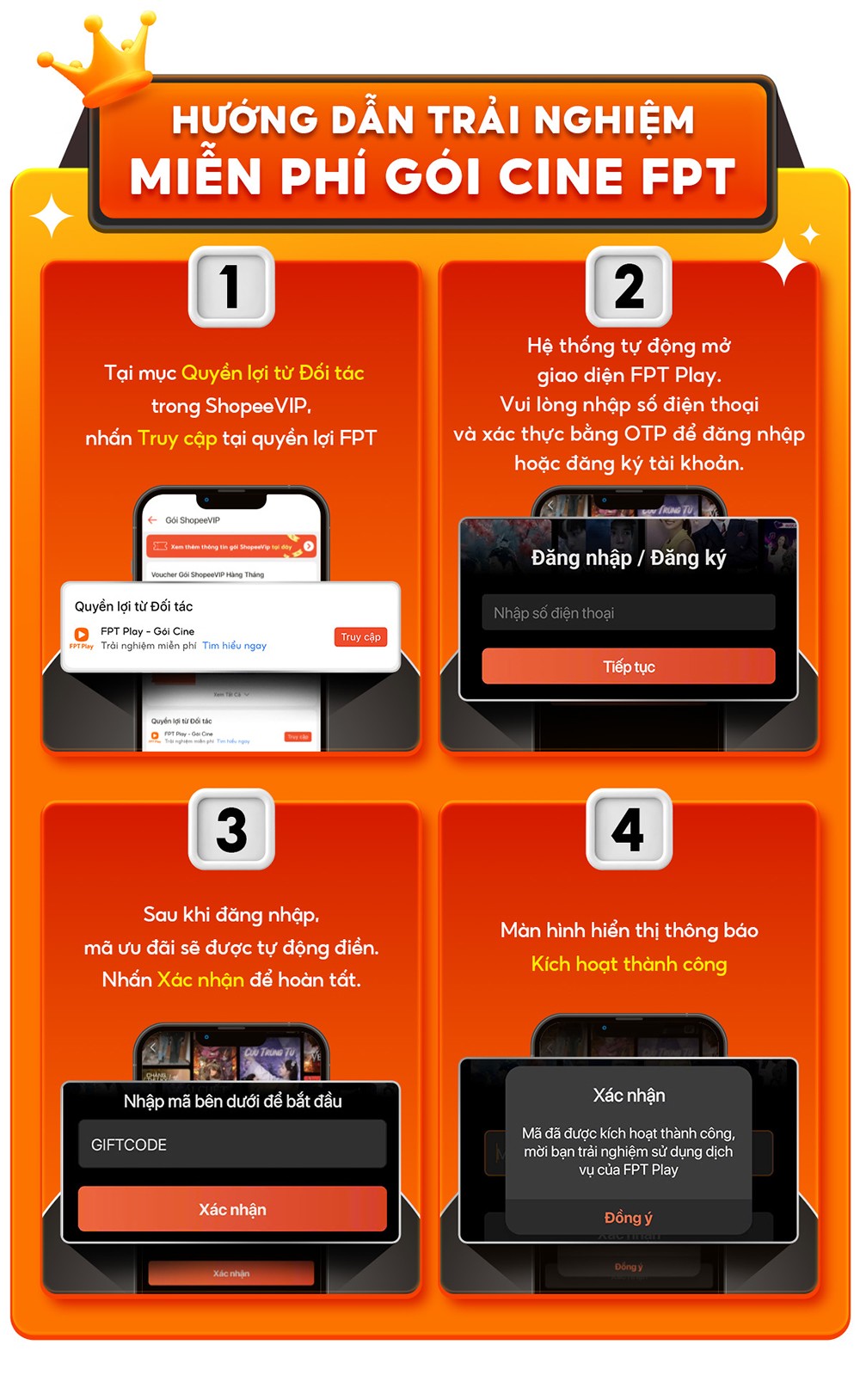 Nhanh tay kích hoạt để nhận 1 tháng xem phim trên FPT Play Cine hoàn toàn miễn phí khi tham gia ShopeeVIP.