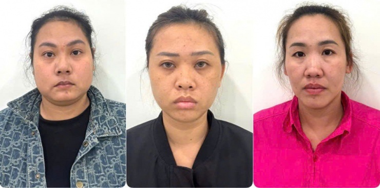 Từ trái qua phải là Nguyễn Thị Thu Ngân; Phạm Thị Ngọc Thúy; Nguyễn Thị Hoa trong đường dây mua bán thận, gan. Ảnh CA