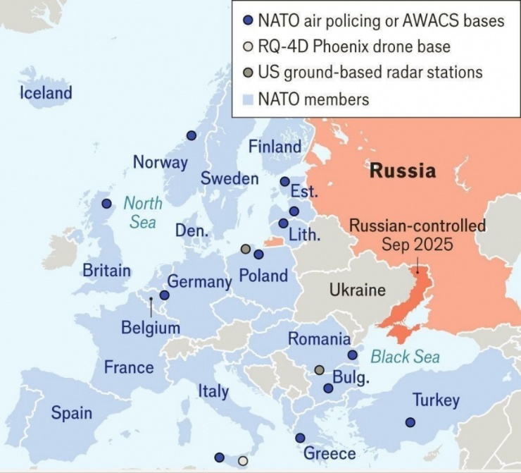 Bản đồ các nước thành viên NATO gần Nga. (Ảnh: The Economist)