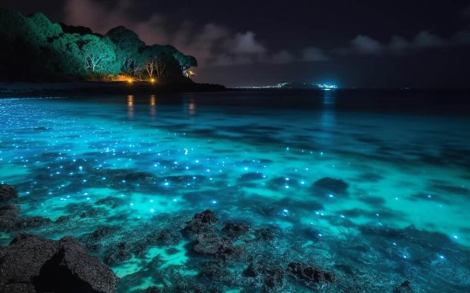 Biển đêm phát sáng trên đảo Vaadhoo. Ảnh: The lovers passport