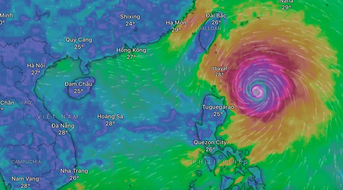 Hình ảnh mắt bão Ragasa. Ảnh: Windy