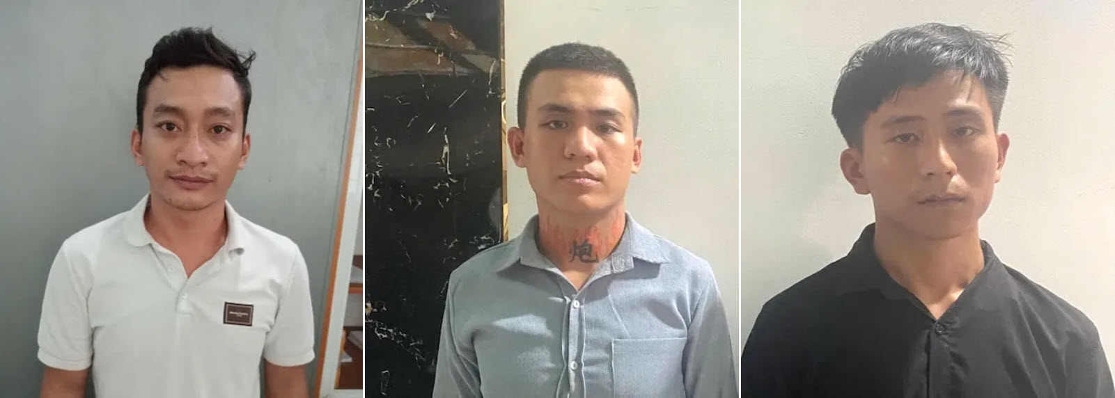 Khang, Nhã, Phong (từ trái sang phải) liên quan vụ án giết người bị công an bắt giữ. Ảnh: CATN