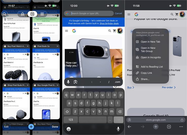 Giao diện Liquid Glass mới trên ứng dụng Chrome cho iOS.