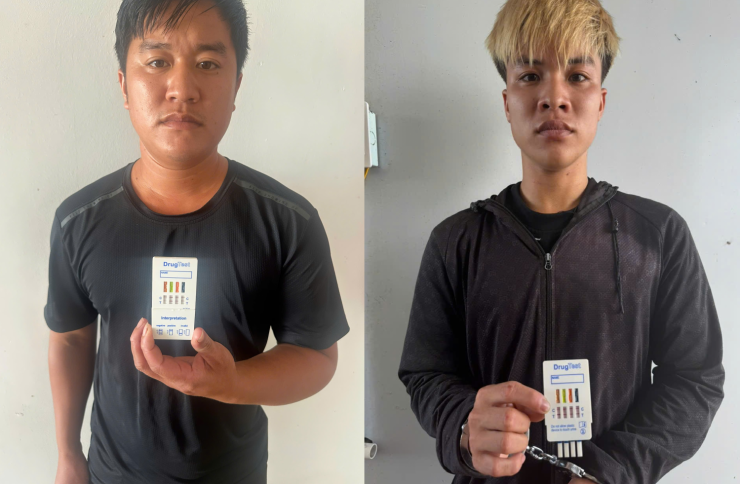 Hai đối tượng Đặng Quang Đạo và Đặng Văn Điển tại cơ quan công an.