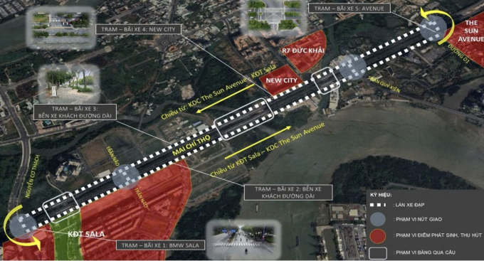 Phương án làn đường ưu tiên xe đạp trên đại lộ Mai Chí Thọ. Ảnh: Trung tâm Quản lý điều hành giao thông đô thị