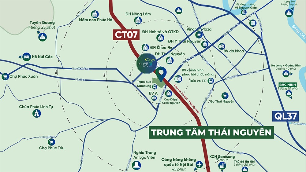 Vị trí “hồng tâm” của khu vực trung tâm mới Thái Nguyên