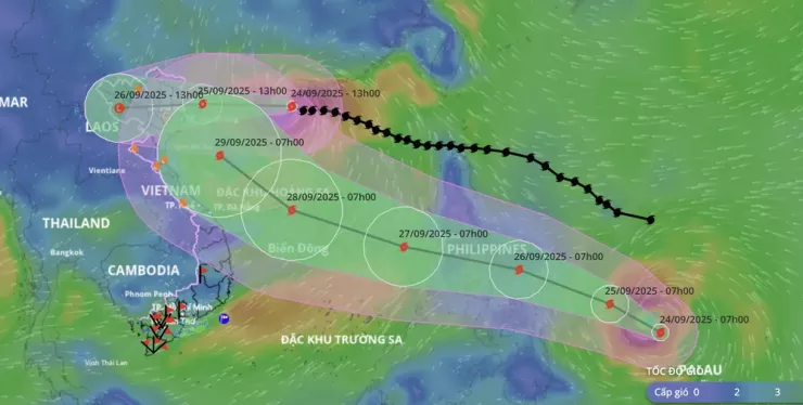 Dự báo hướng đi và vùng ảnh hưởng của bão số 9 và bão Bualoi.