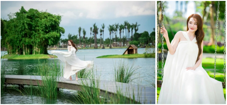 Hình ảnh được chính chủ đăng tải tối 24/9 cũng cho thấy Nhã Phương chọn trang phục rộng, giấu kín vòng hai. (Ảnh: FBNV).