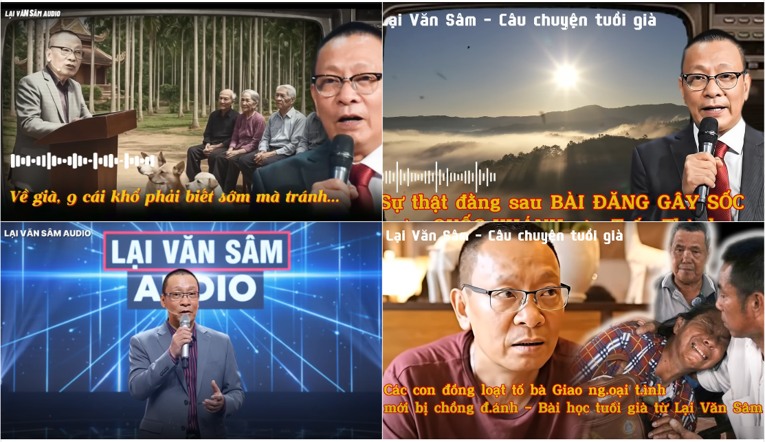 Nhiều kênh YouTube giả mạo giọng nói, hình ảnh của MC Lại Văn Sâm lồng ghép nội dung câu view. Tình trạng này cũng xảy ra tương tự trên Facebook, TikTok. Ảnh: CMH.