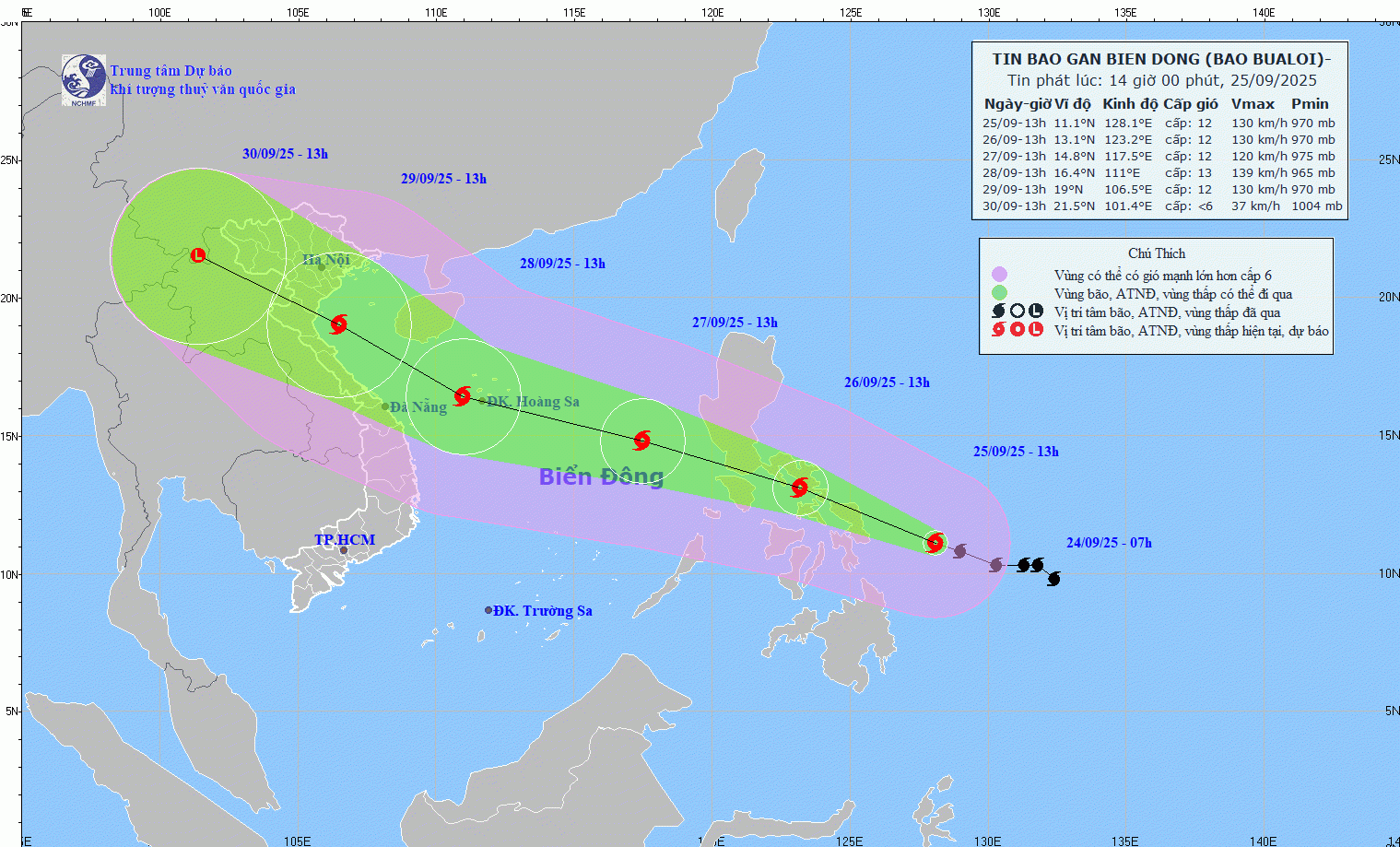 Vị trí và đường đi của bão số 10.