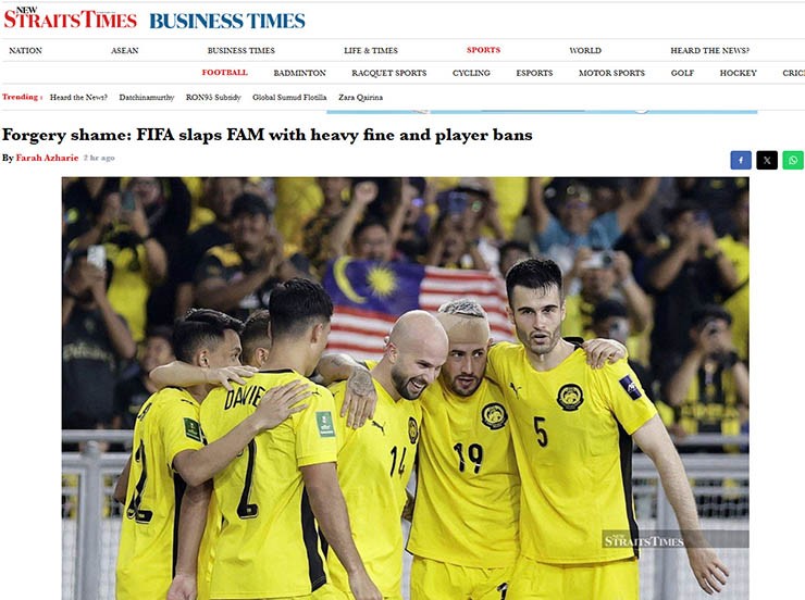 Tờ New Straits Times của Malaysia nổi giận với FAM