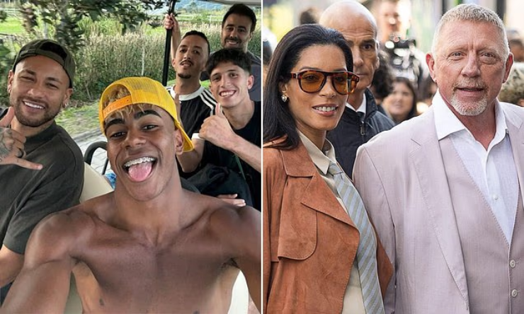 Yamal (mũ vàng) nhận lời cảnh báo từ huyền thoại tennis Becker (mặc vest)