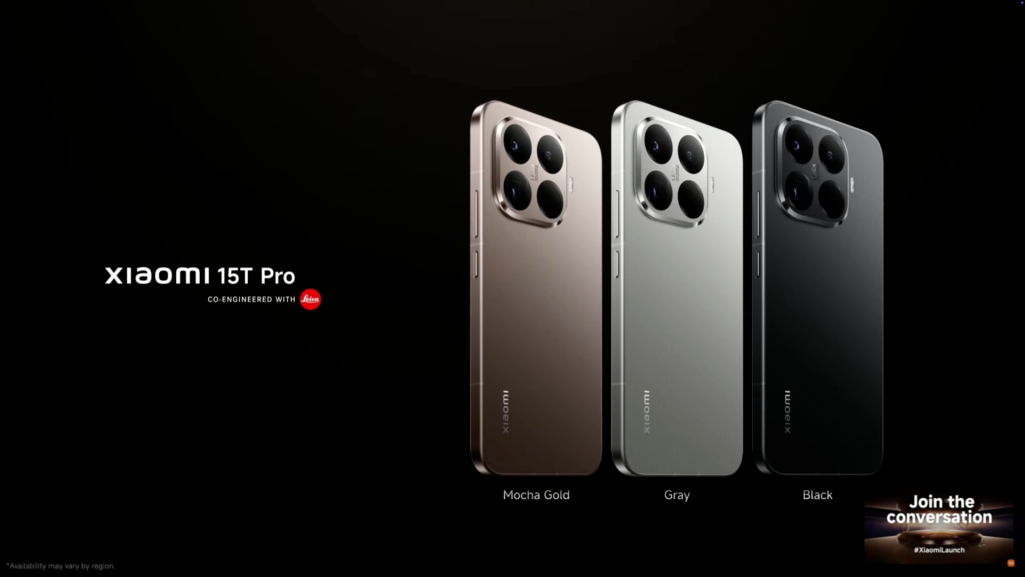 Xiaomi 15T Pro có 3 phiên bản màu sắc là Vàng Mocha, Xám và Đen