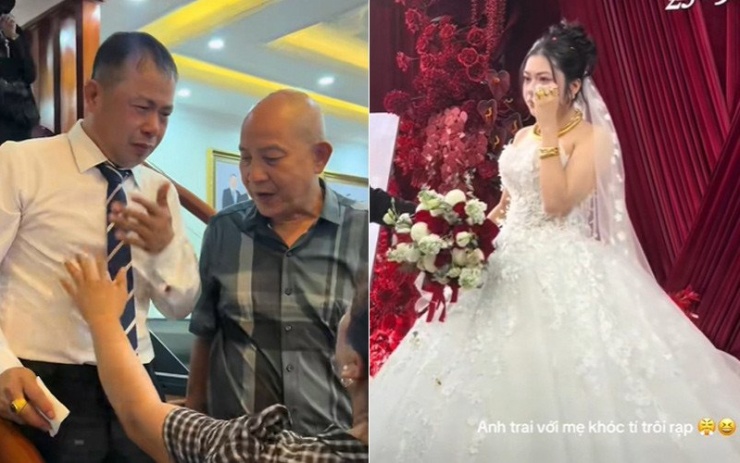 Cả bố và con gái đều không cầm được nước mắt trong hôn lễ. Ảnh cắt từ clip 