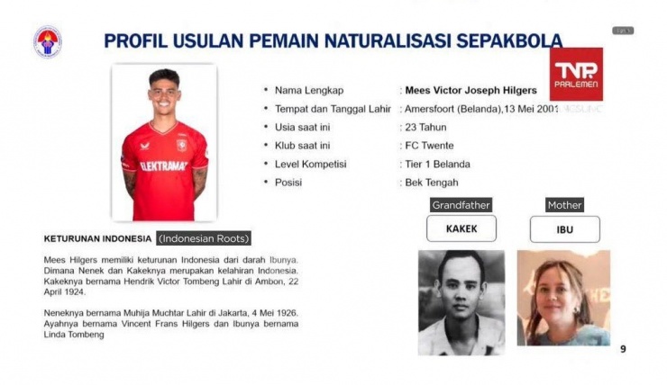 Hồ sơ nhập tịch của Hilgers ghi rõ ông bà anh sinh ra ở Indonesia