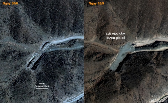 Ảnh vệ tinh ngày 18/9 cho thấy lối vào hầm được gia cố so với hồi tháng 6. Ảnh: Maxar