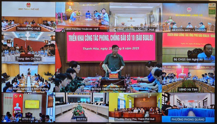 Phó Thủ tướng Trần Hồng Hà, Phó Trưởng ban Thường trực Ban Chỉ đạo phòng thủ dân sự quốc gia chủ trì cuộc họp trực tuyến của Ban Chỉ đạo tiền phương với các tỉnh dự kiến có tâm bão số 10 đi qua